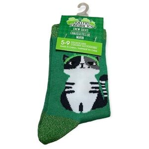 Saint Patrick’s Crew Socks Cat Size 5-9 Green​​​​​